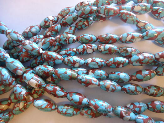(image for) Turquoise and rust barrel mosaic beads #QB1167